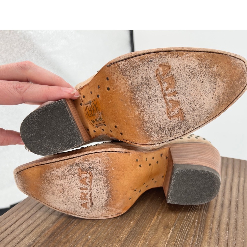 Ariat Dixon Studs Western Ankle Boots Old West Tan Leather 10038382 Womens 7 B - Picture 6 of 9